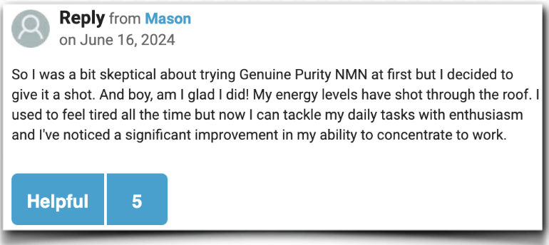 Genuine Purity NMN Experience Customer Reviews