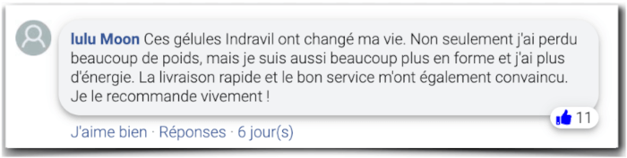 Indravil Évaluation Témoignage Facebook